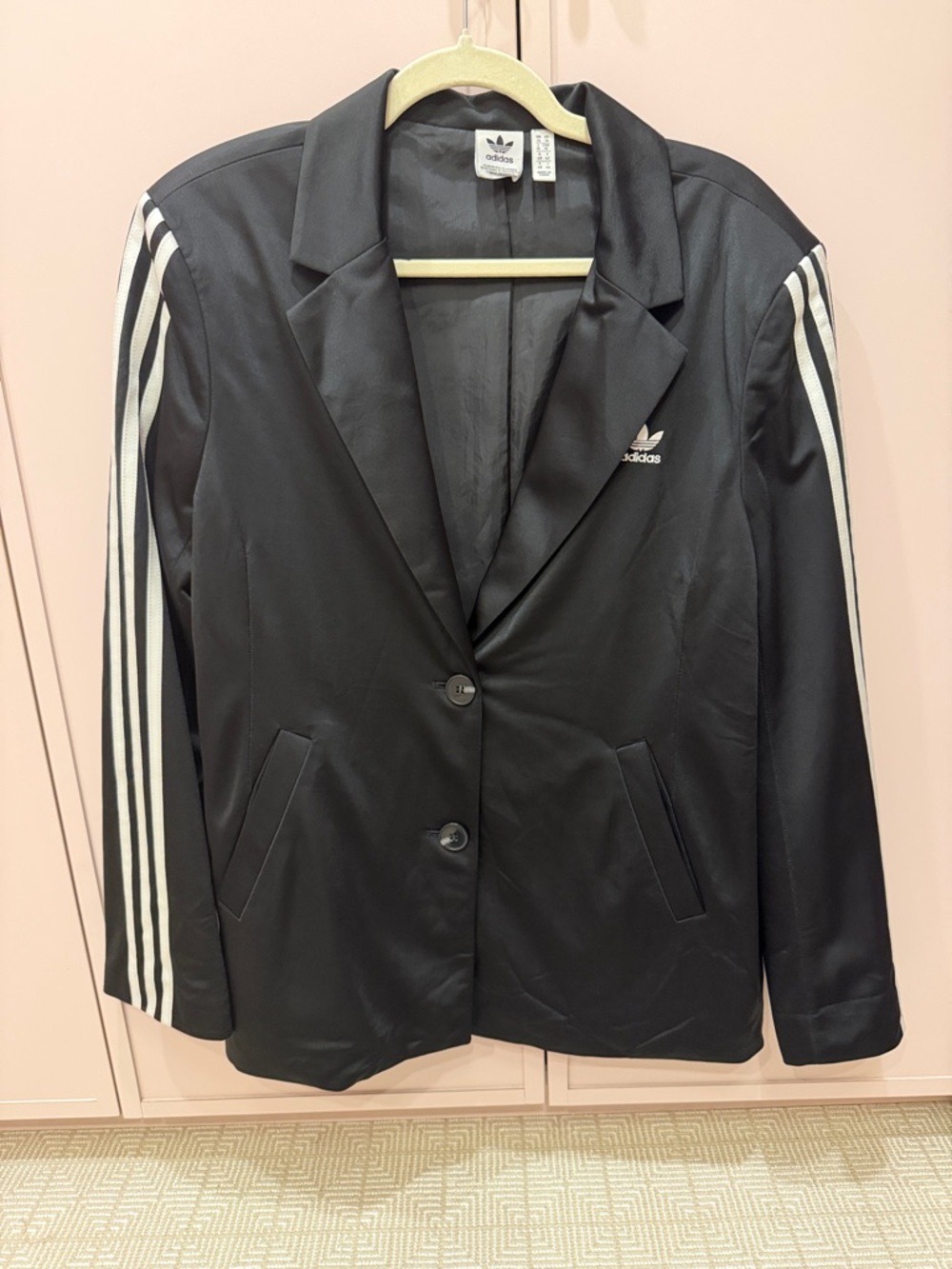 adidas Black Blazer Jacket with White 3-Stripe Sleeves